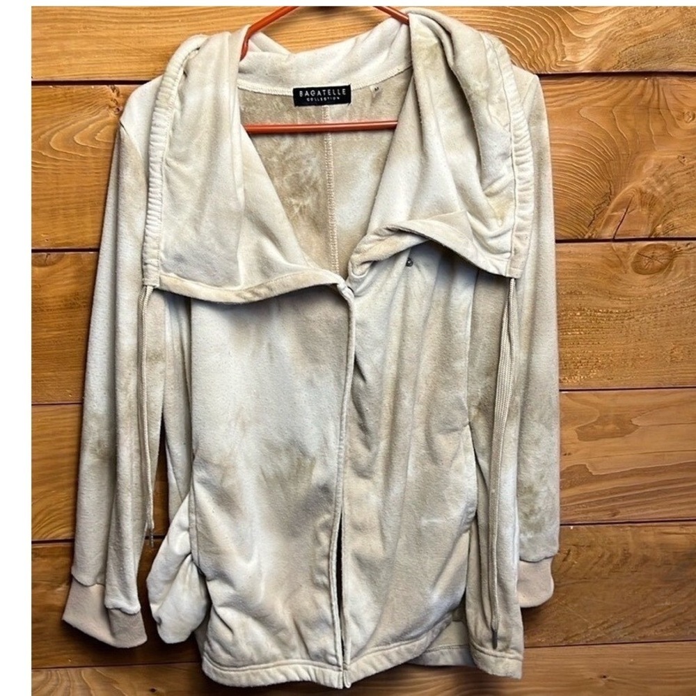 Bagatelle Collection Womens Tan Tie Dye Velour Hooded Asymmetrical Jacket M Boho